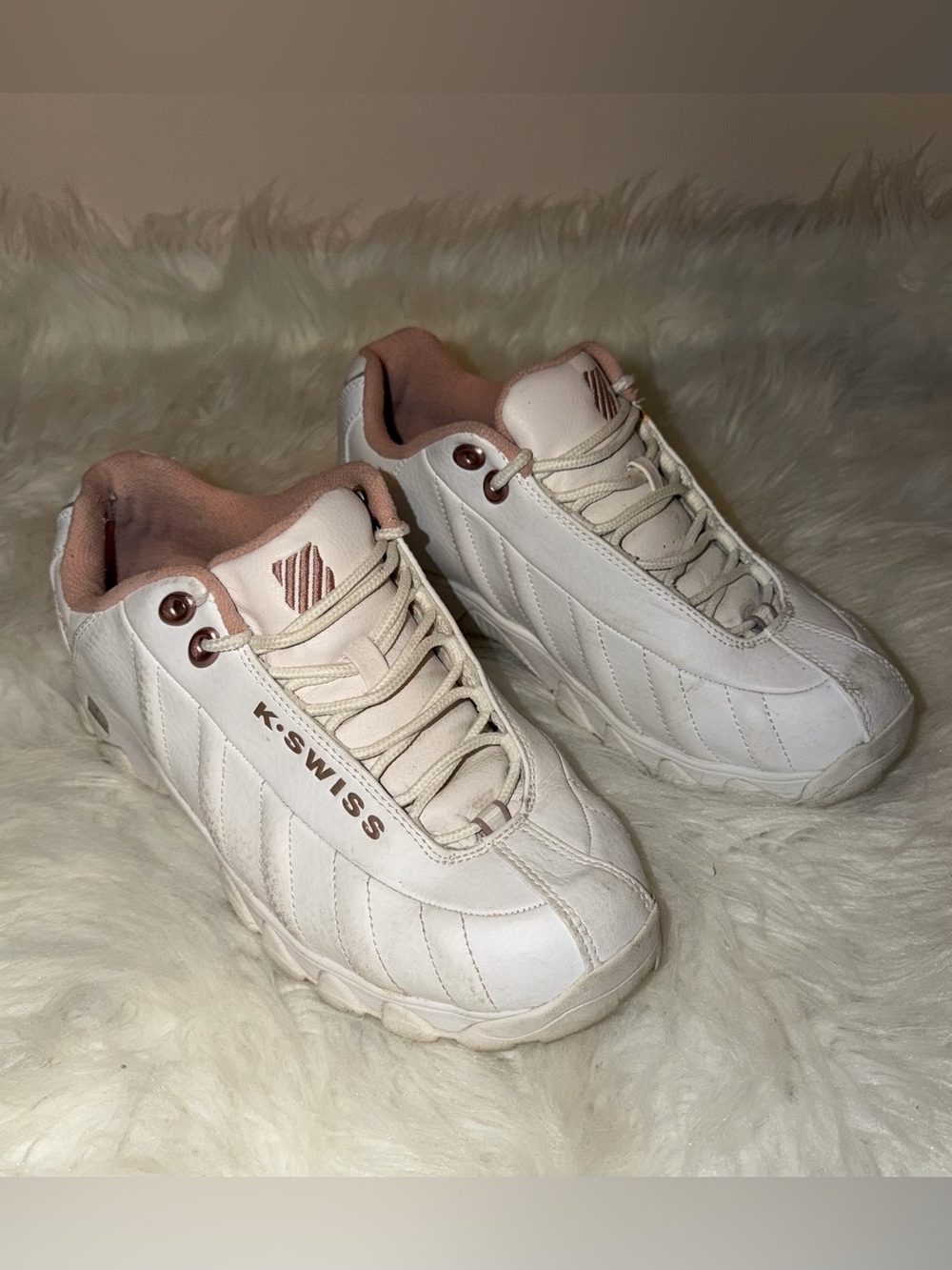 K-Swiss White Sneakers with Blush Accents